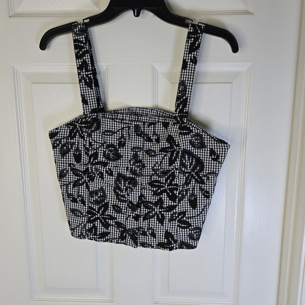 Black White Harve‎ Bernard Embroidered  Crop Women's Top S